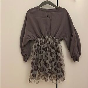 Stylish Kids Dress with Leopard Print Skirt